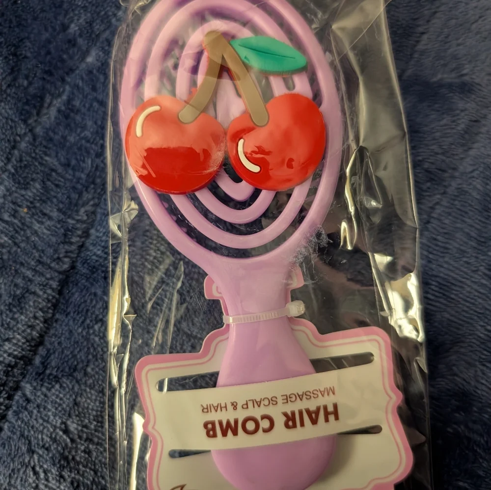 Kids Purple Hair Comb with Cherry Design